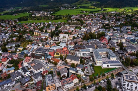 Drone image, residential buildings, town view, Saalfelden am Steinernen Meer, Pinzgau, Salzburg