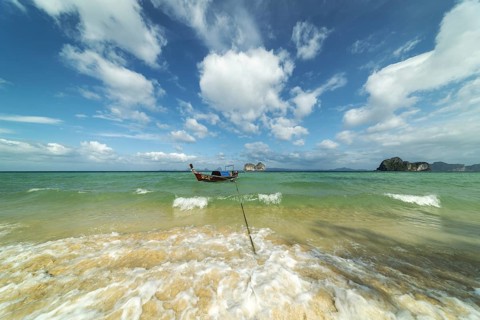 Longtail boat on the beach, Koh Ngai Island, Andaman Sea, Satun Province, Southern Thailand,