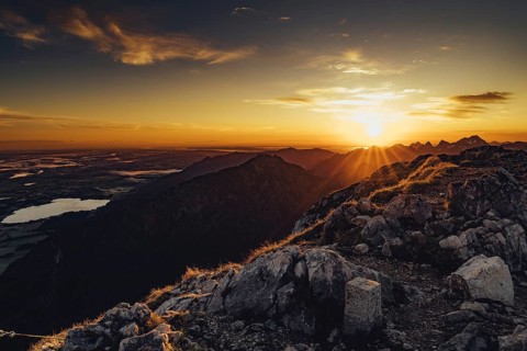 Sunrise hiking tour on the Säuling in the Allgäu in Bavaria, Germany, Europe