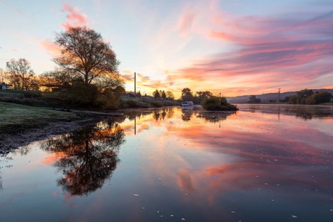 Sunrise on the Elbe in Kötitz, Coswig, Saxony, Germany, Europe