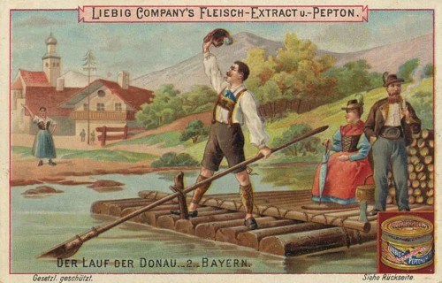 Picture series The course of the Danube, Bavaria, raftsmen, Liebig picture, digitally restored