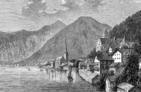 Hallstatt in the Salzkammergut in the province of Upper Austria in Austria, on Lake Hallstatt, in