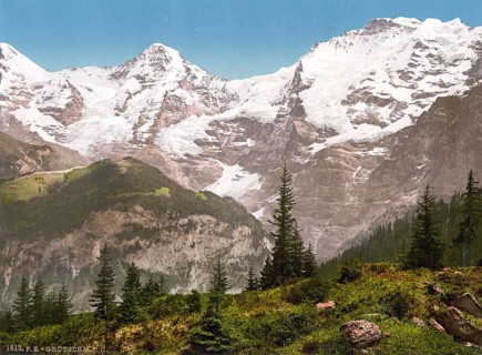 Mürren, Grutschalp, II, Eiger, Mönch and Jungfrau, Bernese Oberland, Switzerland, Historic,