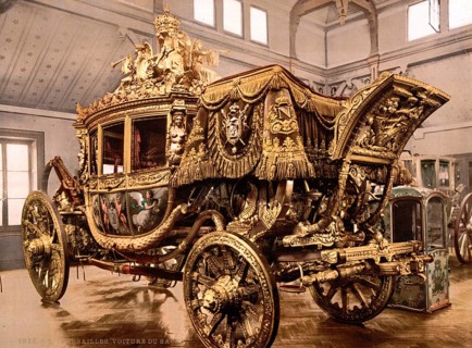 The ceremonial carriage of Charles X in Versailles, France, ca 1890, Historical, digitally restored