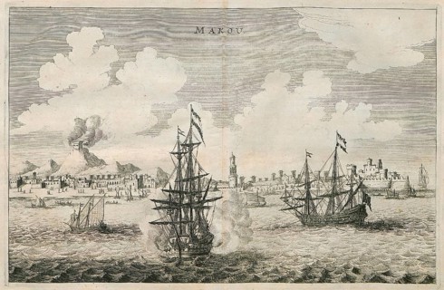 The harbour of Macau, Merchant ships, 17th century, Historical, digitally restored reproduction
