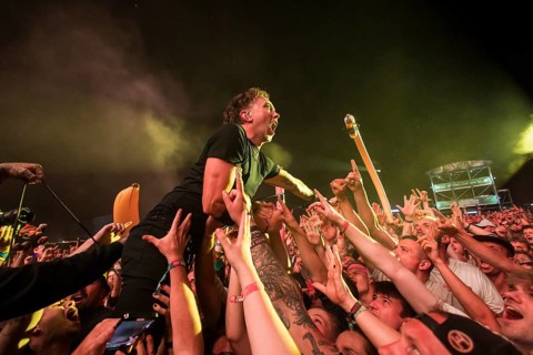 Tim McIlrath, singer of Rise Against at the Highfield Festival on Saturday, Störmthaler See, 17.08