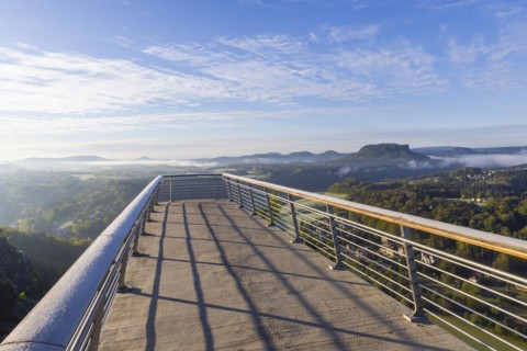 Sunrise in Saxon Switzerland, Rathen, Saxony, Germany, Europe