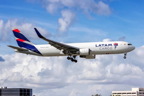 A Boeing 767-300BCF aircraft of LATAM Cargo with the registration number N568LA at Miami Airport,