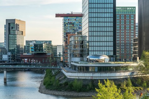 Office building, Hyatt Regency and Innside Hotel in the Media Harbour, state capital Düsseldorf,