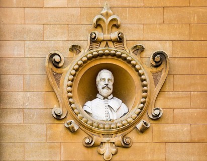 Holford family bust portrait in wall of Westonbirt House and School, Tetbury, Gloucestershire,