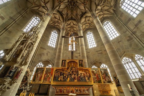 High altar Passion and Resurrection of Jesus in the Protestant parish church of St Michael,