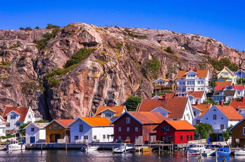 Picturesque view of Fjällbacka in Bohuslän, Västra Götalands län, Sweden, made famous by the crime