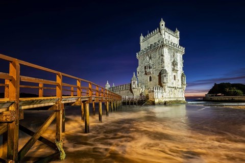 Belem Tower or Tower of St Vincent, famous tourist landmark of Lisboa and tourism attraction, on