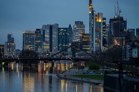 Skyline of Frankfurt am Main, skyscrapers, business and banking district in the city centre, bank
