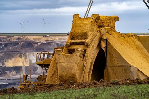 Opencast lignite mine Garzweiler 2, bucket wheel excavator 261 excavating the surface, at the rest