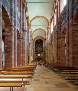 Imperial Cathedral, central nave with raised groined vault, Speyer Cathedral, interior view,