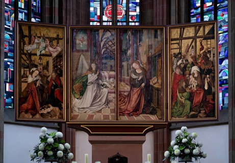 Interior view of altar, high altar, chancel, St Mary's Chapel, Würzburg, Lower Franconia, Bavaria,
