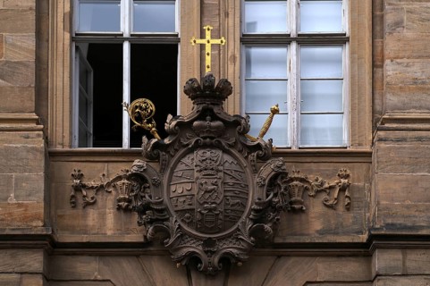 Coat of arms of Prince-Bishop Friedrich Carl von Schönborn, 1674-1746, New Town Hall, Bamberg,