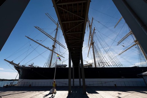 Steel four-masted barque Pommern, windjammer with jubilee rig, Maritime Museum, Mariehamm, Åland or