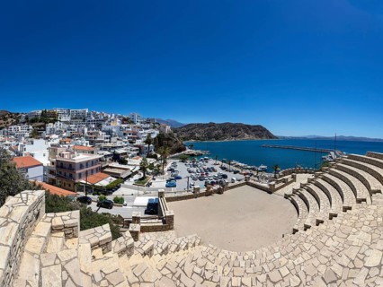 Amphitheatre with harbour of Agia Galini, South Crete, Crete, Greece, Europe