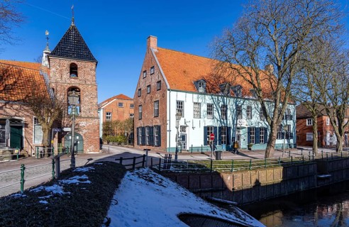 The village of Greetsiel, municipality of Krummhörn, historic Greetsiel church, Protestant Reformed