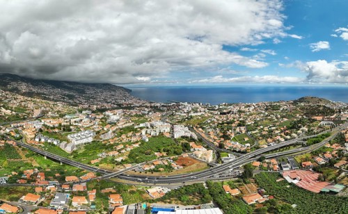 Aerial drone view of Funchal town, Madeira island, Portugal, Europe