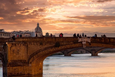 Scenic beautiful Ponte Vecchio bridge in Florence historic city center