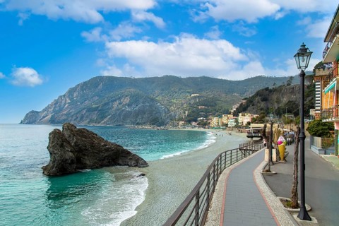 Colorful Manarola streets on scenic the hills facing Mediterranean shoreline