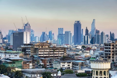 Panorama from Golden Mount, skyline of Bangkok, Thailand, Asia