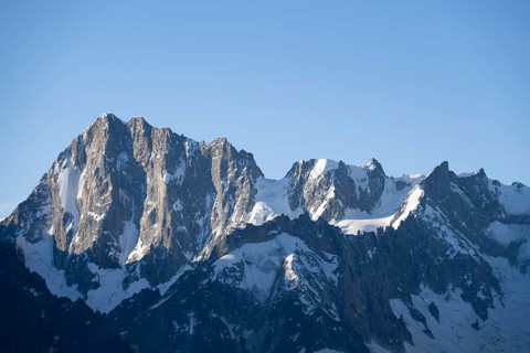 Morning atmosphere, mountain landscape at sunrise, Grandes Jorasses mountain peak, Mont Blanc