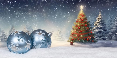 Christmas card for Christmas with Christmas baubles card and text free space Copyspace decoration