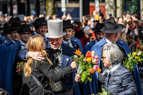 Bouquets of flowers during the procession of the historically costumed guildsmen, Sechseläuten or