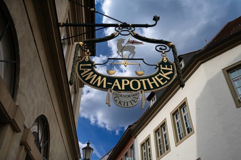 Nose sign of the Lamm Pharmacy, Kitzingen, Lower Franconia, Bavaria, Germany, Europe