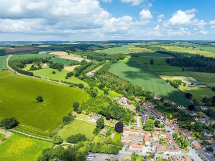 Helmsley Village from a drone, North York Moors National Park, North Yorkshire, UK