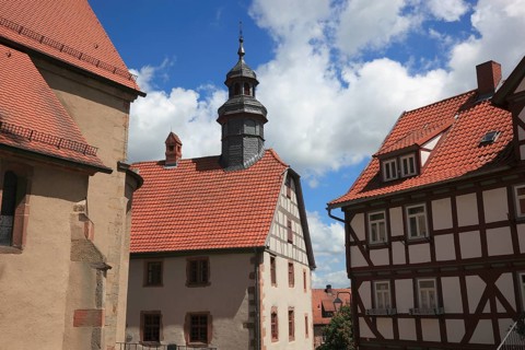 Old town with town hall, Schlitz, small town in the east of the Vogelsberg district in central