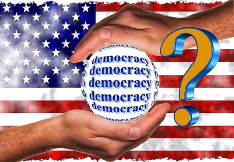 Symbolic image, democracy versus autocracy, US democracy in danger, EU and Germany under political