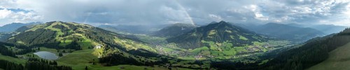 Alpine panorama in summer, rainbow, view over the Brixen valley, Hochbrixen, Brixen im Thale,
