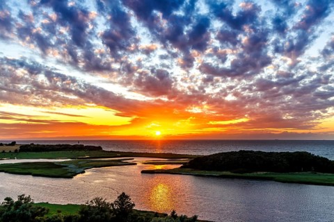 Sunset by the sea on the Baltic Sea in Heiligenhafen, Germany, Europe