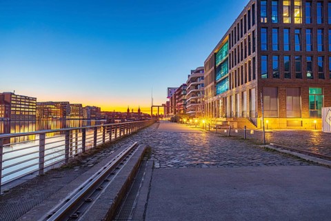 Spree riverbank near the Oberbaum Bridge in Berlin, Germany, Europe