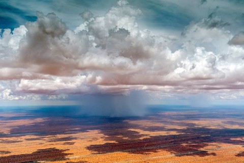 Aerial photo, Namibia, Africa, Kalahari, landscape, clouds, cumulus, rain, shower, rain shower,