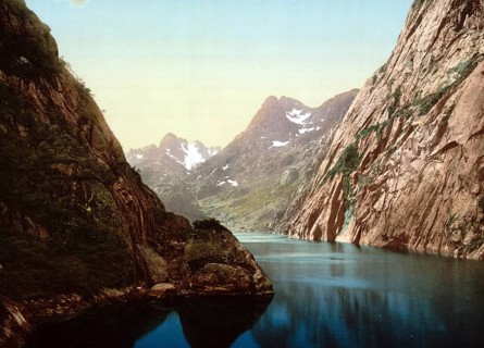 Troldfjord, Trollfjord, Raftsund, Lofoten, Norway, View from 1885, Historical, digitally restored