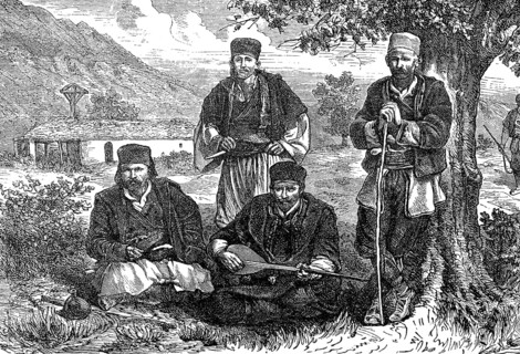 Christian Albanians near Skutari, Shkodra, Albania, in 1879, Historical, digital reproduction of an