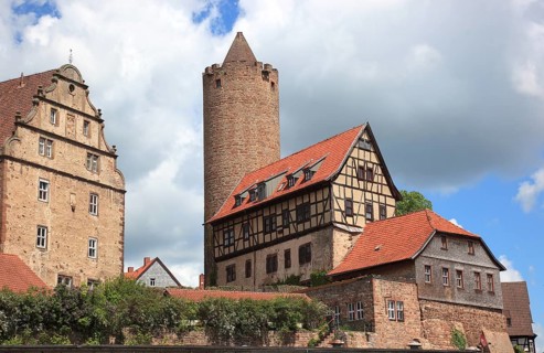 Hinterburg Castle, Hinterturm Tower and the Count's Forester's House, Schlitz, small town in the