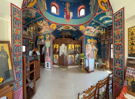 Interior of small church chapel in Byzantine style architectural style on grounds of Unesco Site