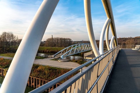 Bridge over the Datteln-Hamm Canal and the River Lippe, for pedestrians and cyclists, Radbod spoil