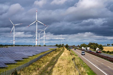 Solar park and wind farm near Morschheim, on the A63 motorway, belongs to the municipality of