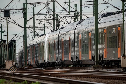 Railway line in Oberhausen, regional transport, RRX train, Rhine-Ruhr Express, RE5 on the journey