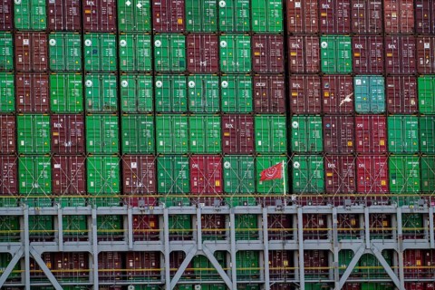 Container ship Ever Gifted, arriving in the port of Hamburg, shipping company Evergreen, Singapore,