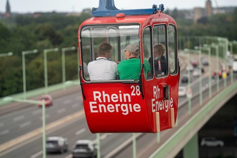 Rhine cable car, cabin above the zoo bridge, Rhine, Cologne, North Rhine-Westphalia, Germany,
