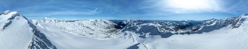 Cevedale summit, Alpine panorama, Aerial view, Snow-covered mountain landscape, Ortler group,